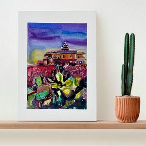 Sardinia Lighthouse Watercolor – Original Mediterranean Landscape Painting, Colorful Coastal Wall Art, Summer Italian Seaside Decor