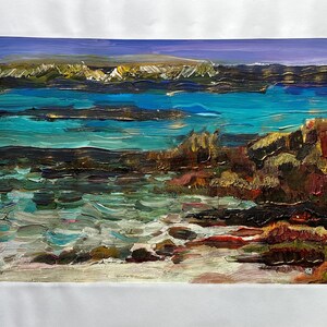 Sardinia Beach Acrylic Painting – Italian Seascape Art on Paper, Coastal Wall Decor, Mediterranean Sea Landscape, Original Artwork