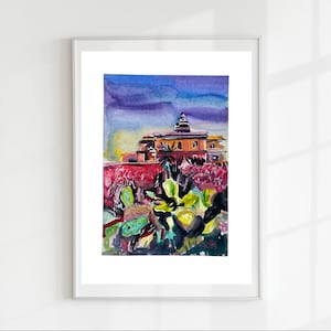 Sardinia Lighthouse Watercolor – Original Mediterranean Landscape Painting, Colorful Coastal Wall Art, Summer Italian Seaside Decor