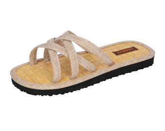 CINNEA® »CARA« Zimt Sandalette mit 4 schmalen Kreuzriemchen, gegen Fußschweiß und Fußgeruch, Binseninnensohle gegen Hornhautneubildung