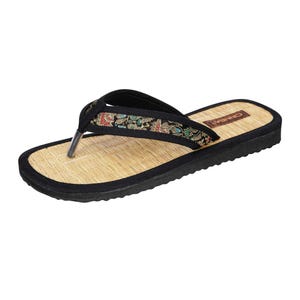 CINNEA® »LIMA« cinnamon wellness sandals, with rush insole for soft foot soles, meridian stimulating, black and colored upper straps, toe separator
