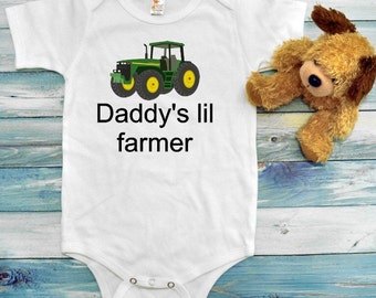 Daddy's lil farmer,lil farmhand, farmer sayings, , tractor sayings, cute onesies, gender neutral, shower gift, going home outfit, romper