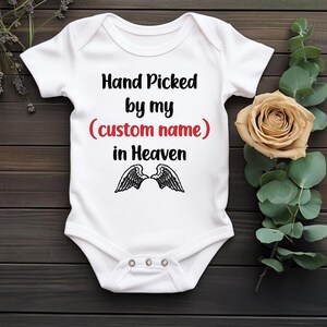 hand picked by in heaven, custom baby gift, baby announcement, baby gift, personalized baby gift, in heaven onesie, heaven sent onesie,