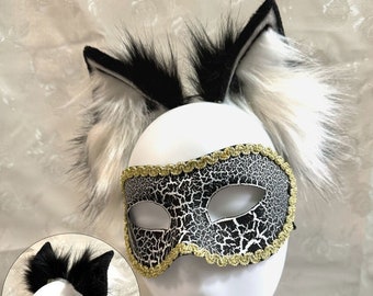 Black & White Wolf Ears,Cat Ears,Kitten Ears,Halloween Costume,Animal Fursuit,Plush Animal Ear,Cosplay Party Accessory