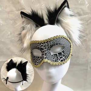黒と白のオオカミの耳、猫の耳、子猫の耳、ハロウィンコスチューム、動物のファースーツ、ぬいぐるみの動物の耳、コスプレパーティーアクセサリー