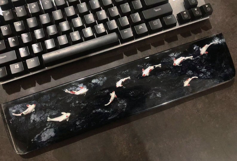 Custom Keycap Handmade Black Koi Fish Resin Wrist Rest,Artisan Wrist Rest,Handmade Wrist Rest,Gift for him,Gift for boy,best friend gifts