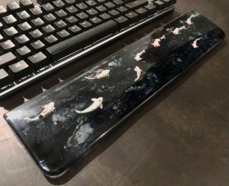 Custom Keycap Handmade Black Koi Fish Resin Wrist Rest,Artisan Wrist Rest,Handmade Wrist Rest,Gift for him,Gift for boy,best friend gifts