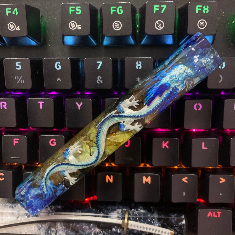 best gifts for him Blue Ocean Dragon Spacebar Resin Keycap Handmade Keycaps Custom Lucky Dragon Artisan Keycap Mechanical Keyboard