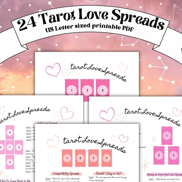 Tarot Love Spreads - 24 Various Tarot Reading Spreads for Love, Relationships, Compatibility,  Finding Love, and More! US Letter Sized