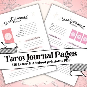 Tarot Journal Pages - PDF imprimable de deux pages pour une traction de carte et trois propagation de carte - US Letter et format A4