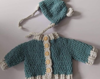 Hand crochet baby boys chunky chenile set