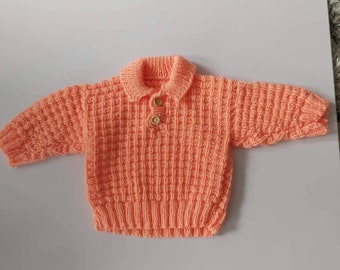 Unisex baby's hand knitted collared jumper