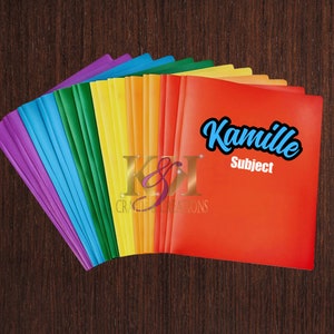 Calcomanías de nombres personalizadas; Calcomanías de carpetas escolares; Calcomanías de botellas de agua; Recortes de nombres