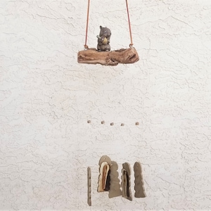 Colorado Windsongs | Squirrel | wind chime | handmade | artisan | stoneware | earthenware | grapevine | wood | outdoor | guarantee