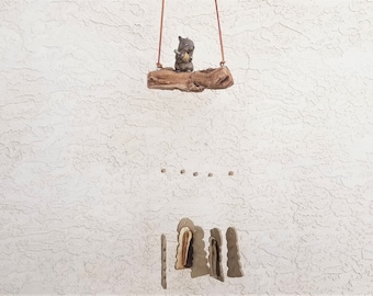 Colorado Windsongs | Squirrel | wind chime | handmade | artisan | stoneware | earthenware | grapevine | wood | outdoor | guarantee