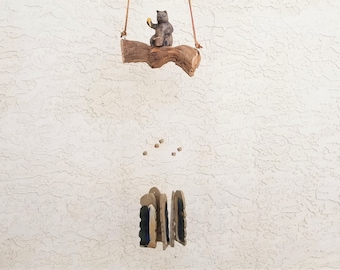 Colorado Windsongs | Bear | wind chime | handmade | artisan | stoneware | earthenware | grapevine | wood | outdoor | guarantee