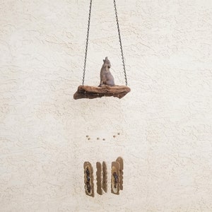 Colorado Windsongs | Wolf | wind chime | handmade | artisan | stoneware | earthenware | grapevine | wood | outdoor | guarantee