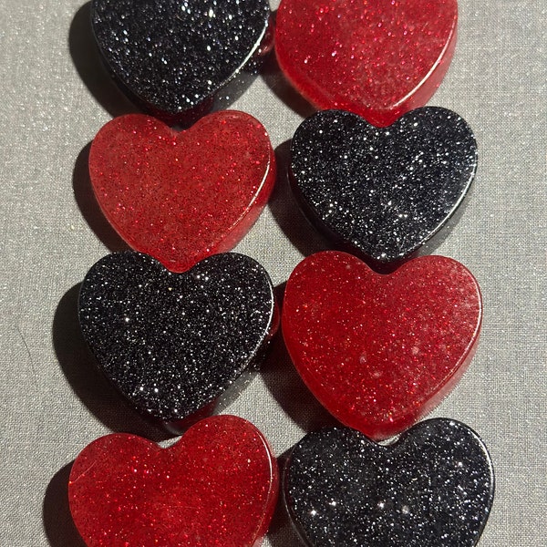 Custom Glitter Heart 4pc Magnet Set | Heart Shaped Magnet Set | Valentine’s Day Love Heart Magnet Gift Set | Custom Resin Magnet Set