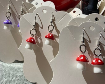 Mushroom Dangle Earrings | Cute Mini Mushroom Earrings | Purple Mushroom Earrings | Red Mushroom Earrings | Colorful Mushroom Earrings