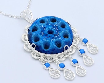 925 Sterling Silver Handmade Evil Eye Necklaces / Turquoise Gemstone Assyrian Necklaces