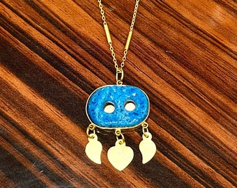 22K Gold Plated, 925 Sterling Silver Handmade Evil Eye Necklace / Turquoise Gemstone Assyrian Necklace