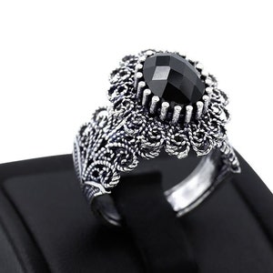 Onyx Stein handgemachte filigrane Silberring, Filigranring, Silberring,