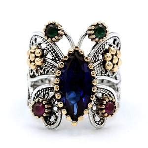 Sapphire Gemstone Reyyan Ring, Butterfly Model Hercai Ring, Butterfly Ring, Handmade Reyyan Ring, Filigree Ring zdjęcie 2
