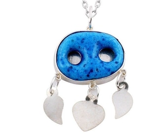 925 Sterling Silver Handmade Evil Eye Necklace / Turquoise Gemstone Assyrian Necklace