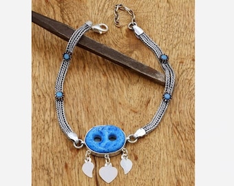 925 Sterling Silver Assyrian Evil Eye Bead Bracelet, Filigree Art