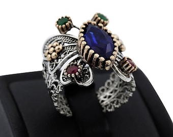 Saphir Edelstein Reyyan Ring, Schmetterling Modell Hercai Ring, Schmetterling Ring, handgemachter Reyyan Ring, Filigraner Ring