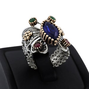Sapphire Gemstone Reyyan Ring, Butterfly Model Hercai Ring, Butterfly Ring, Handmade Reyyan Ring, Filigree Ring image 1