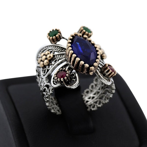 Saphir Edelstein Reyyan Ring, Schmetterling Modell Hercai Ring, Schmetterling Ring, handgemachter Reyyan Ring, Filigraner Ring