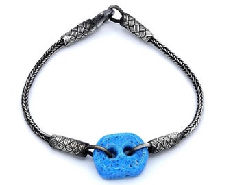 1000K Sterling Silver Handmade Evil Eye Turquoise Gemstone Assyrian Bracelet