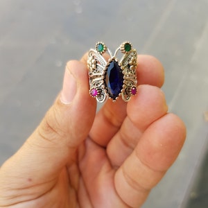 Sapphire Gemstone Reyyan Ring, Butterfly Model Hercai Ring, Butterfly Ring, Handmade Reyyan Ring, Filigree Ring zdjęcie 8