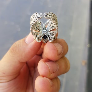 Sapphire Gemstone Reyyan Ring, Butterfly Model Hercai Ring, Butterfly Ring, Handmade Reyyan Ring, Filigree Ring image 5