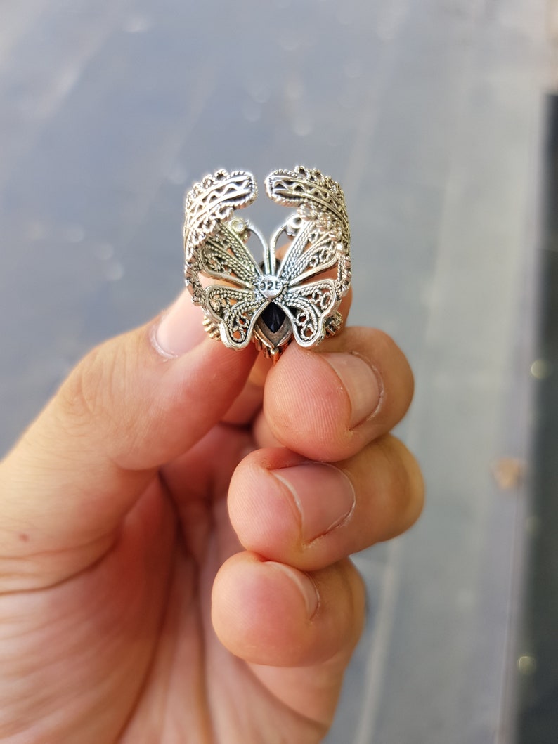 Sapphire Gemstone Reyyan Ring, Butterfly Model Hercai Ring, Butterfly Ring, Handmade Reyyan Ring, Filigree Ring image 5