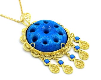 925 Sterling Silver Filigree Handmade Evil Eye Necklaces / Turquoise Gemstone Assyrian Necklaces