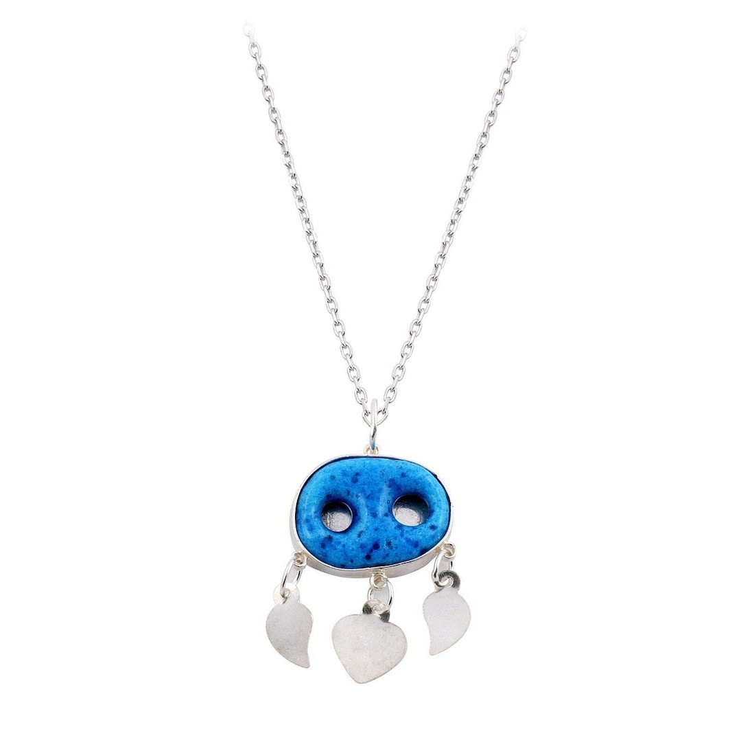 Assyrian Evil Eye Bead Silver Necklace That Reyyan Used in the TV