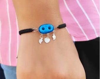 925 Sterling Silver Handmade Evil Eye Turquoise Gemstone Assyrian Bracelet