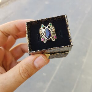 Sapphire Gemstone Reyyan Ring, Butterfly Model Hercai Ring, Butterfly Ring, Handmade Reyyan Ring, Filigree Ring zdjęcie 7