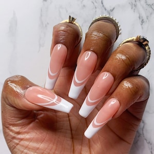 Double White French Tip Press On Nails | Almond Nails, Coffin Nails, Square Nails
