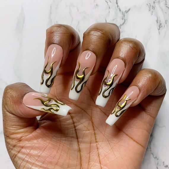 Acrylic Nails, Brown & Gold, Luis Vuitton - LV Foil