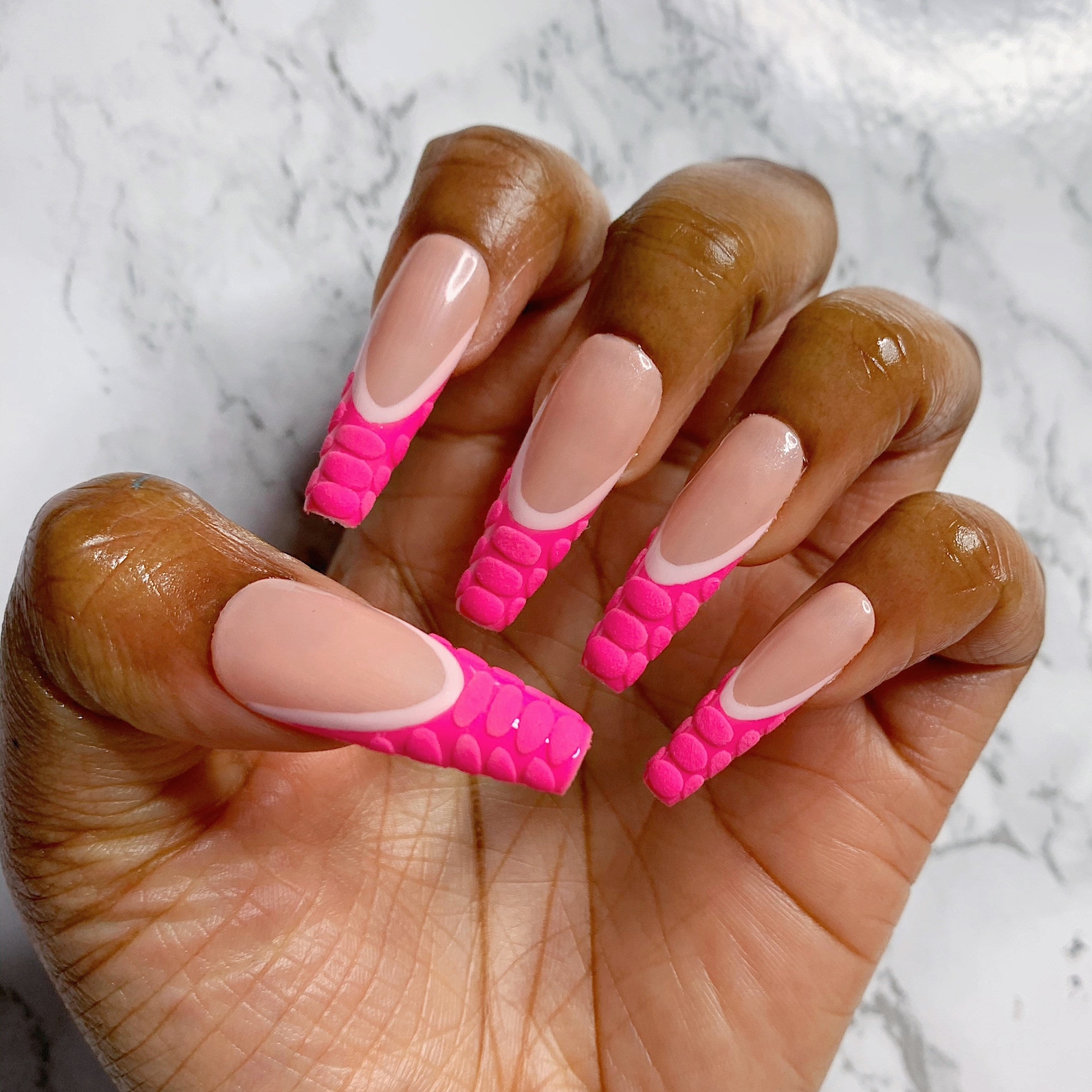 Pink French Tip Crocodile Press On Nail Set Square Shape | Etsy