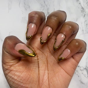 Almond Nail Simple Gold Foil Nail Art Piece Mysterious Dark Department Leaf  Shadow Wear Nail - China Nail Tip and Art Nail price