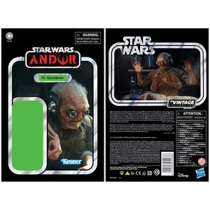 May include: Star Wars Andor Dr. Quadpaw action figure on a vintage-style card. The figure features a detailed head sculpt with goggles and a headset. The packaging includes the Star Wars logo and the Kenner brand.