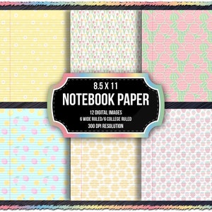 Summer Watermelon Lemon Strawberry Printable and Digital Notebook Paper - Wide Ruled and College Rule Digtal Paper Tulips Limes Daisy Paper