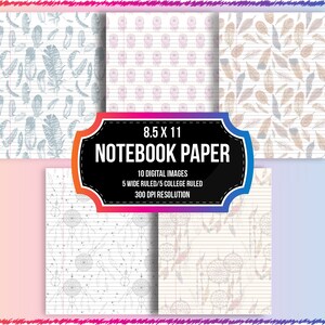 Feather Dreamcatcher Printable and Digital Notebook Paper - Wide Ruled and College Rule - Boho Stationery for Writing and Note-taking