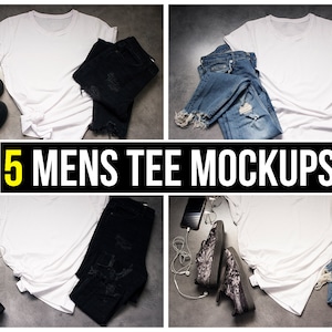 5 Laborer Men&#39;s T-Shirt Mockup Bundle 5 Bella 3001 Flat Lay Files for Displaying Your Designs Digital Download Mens T-shirt Mockups hi res