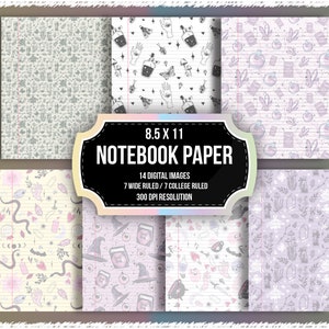 Occult Esoteric Digital Printable Notebook Paper Wide Ruled College Ruled Notebook Paper Kindle Scribe Skulls Witch Healing Crystal Paper