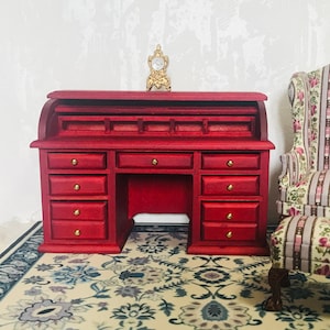 1:12 Scale Dollhouse Miniature Vintage Victorian Style Writing Desk with Hutch, 1/12 Scale Diorama Furniture Side Door Office Table